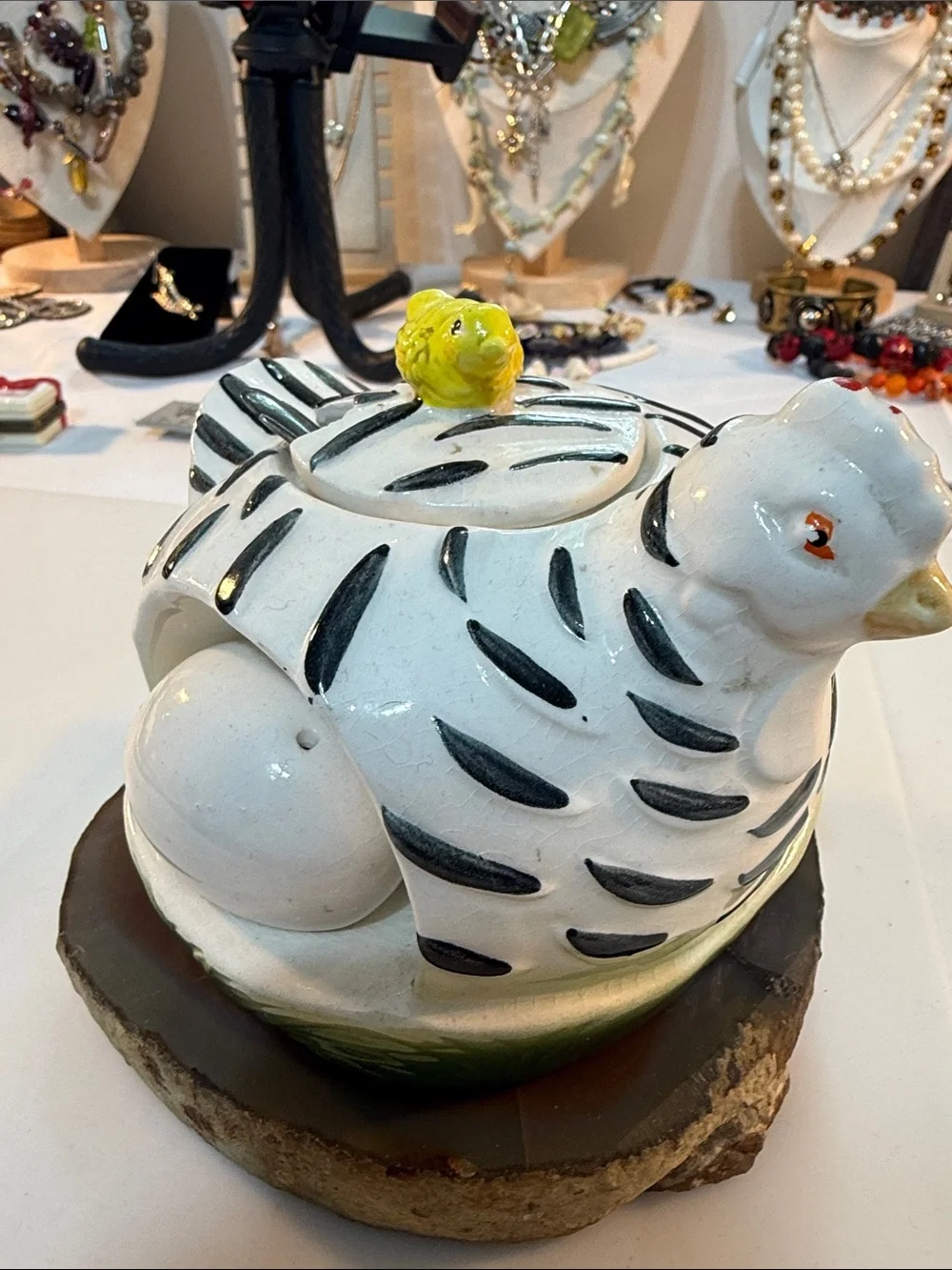 Vintage Ceramic Hen Salt & Pepper Shaker Set with Yellow Chick Accent
